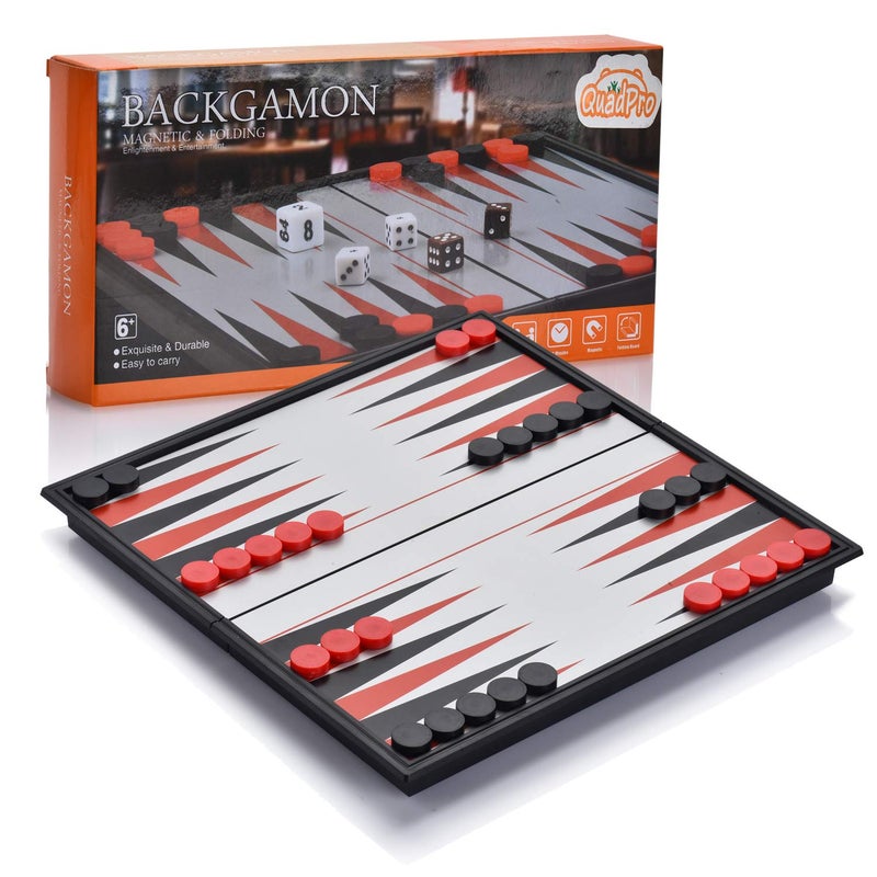 QuadPro Magnetic Backgammon Board Game Set with Folding Board Travel Games for Kids and Adults - Image 1